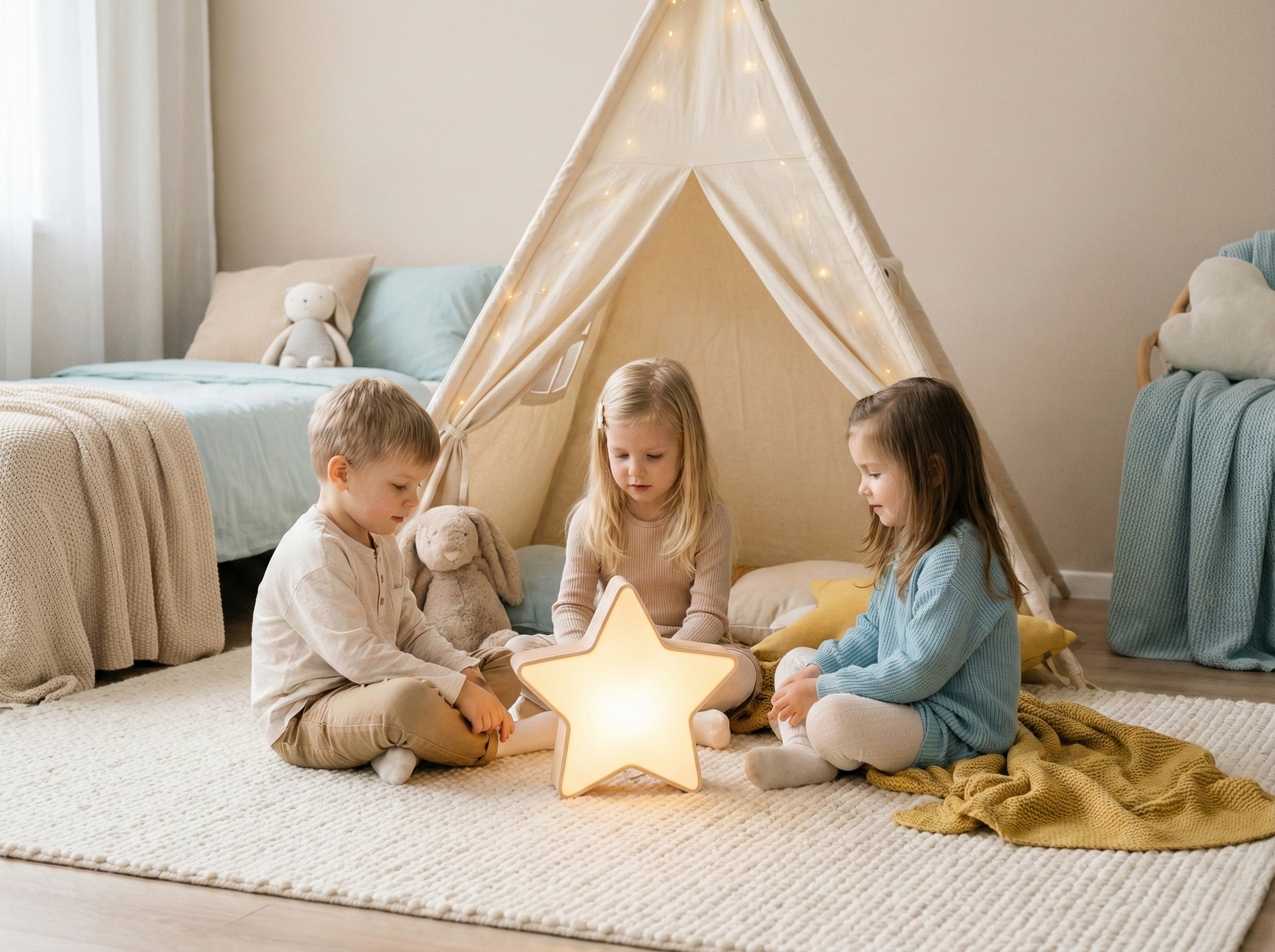 Children playing in bedroom tent