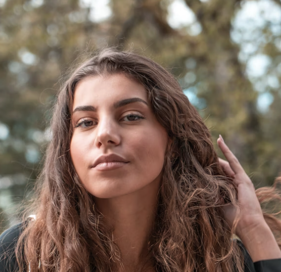 Woman with long curly hair